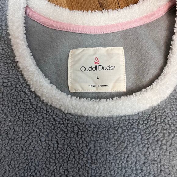 Cuddl Duds Women’s Sherpa Fleece Top Large Gray/White Casual Comfy Relax Boxy - Picture 4 of 7